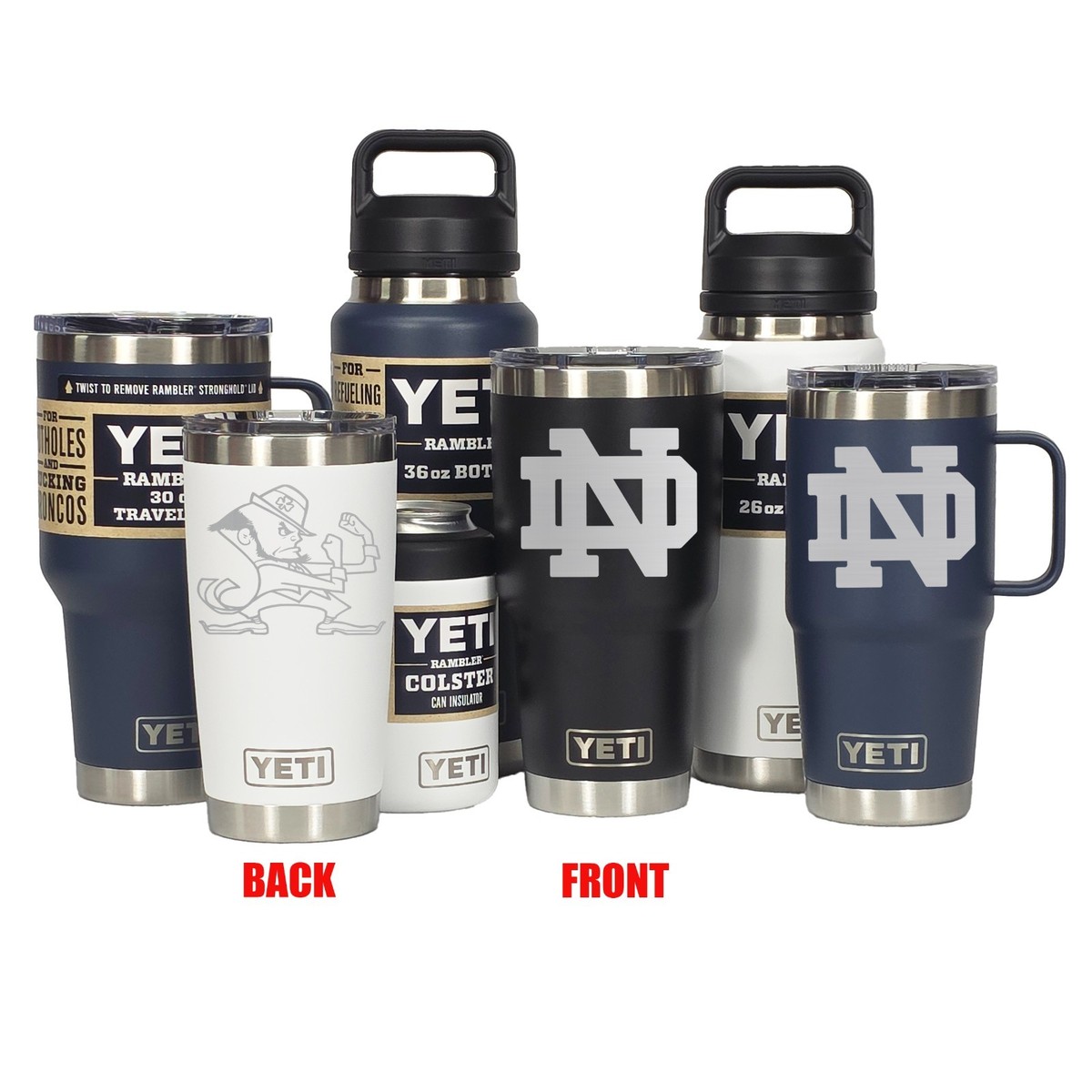 NOTRE DAME Fighting Irish YETI Laser Engraved Tumblers, Mugs
