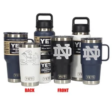 NOTRE DAME Fighting Irish YETI Laser Engraved Tumblers, Mugs, Colsters & Bottles