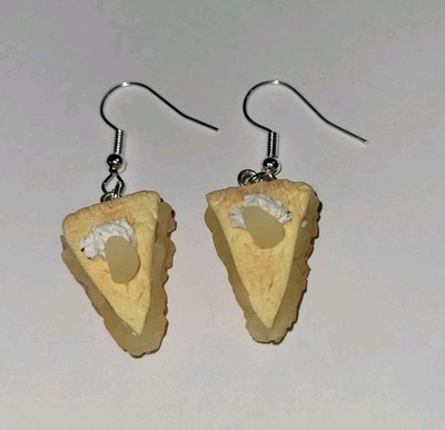 Apple Pie Slice Earrings Silver Wire Fruit Pie Dessert Slice