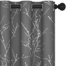 Blackout Curtains, Light Grey Thermal Insulated Grommet Drapes, Silver Tree B...