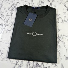 Image of FRED PERRY Mens Night Green Embroidered Logo T Shirt SIZE LARGE M4580 Q20 BNWT