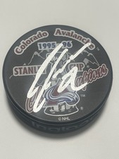 Adam Foote Signed Puck 95/96 Colorado Avalanche Stanley Cup Beckett BAS COA IP a