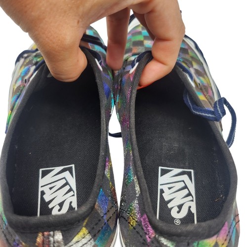 Zapatos Vans para mujer 9 negros arco iris a cuadros brillantes metálicos holográficos bajos - Imagen 9 de 12