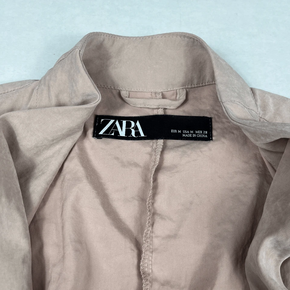 Zara пыльный розовый драпировки куртка M подпоясанный Longline утилиты Anorak открытый переднее пальто - Изображение 4 из 4