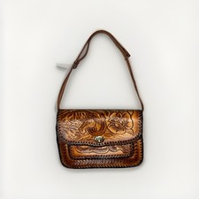 Vintage Hand Tooled Leather Purse Western / Horse Design Made In Mexico