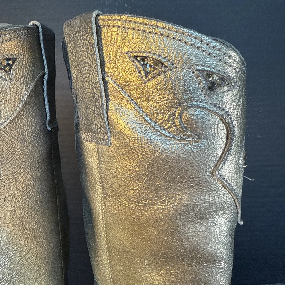 Mia Western Gold Metallic With Rhinestones Size 6M Boots Made In Brazil Leather  - Image 3 of 4