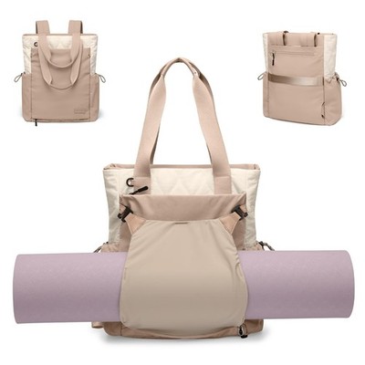 Convertible Laptop Backpack Yoga Sports Bag Quilted Tote Mat Carrier Beige
