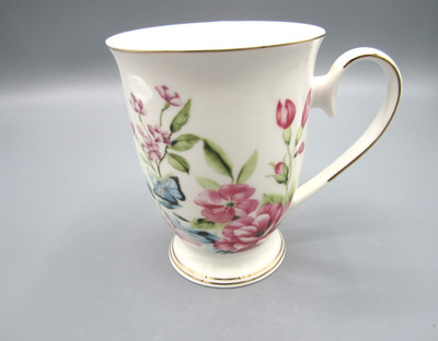 Grace Teaware White Pink Blue Floral Fine Porcelain Tea Coffee Mug 10 oz. (526)