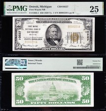 *SCARCE* VF graded 1929 $50 DETROIT, MI National Banknote! PMG 25! B000220A