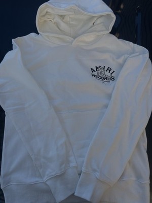 Amiri Men s Records Hollywood White Pullover Hoodie M Graphic Logo Drawstring