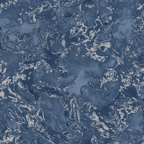 Muriva Elixir Liquid Marble Swirls Metallic Tapete - Navy / Silver 166505-image