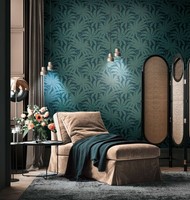 Florale Mustertapete Mit Botanischen DschungelbläTtern– Petrol, Gold, Blau