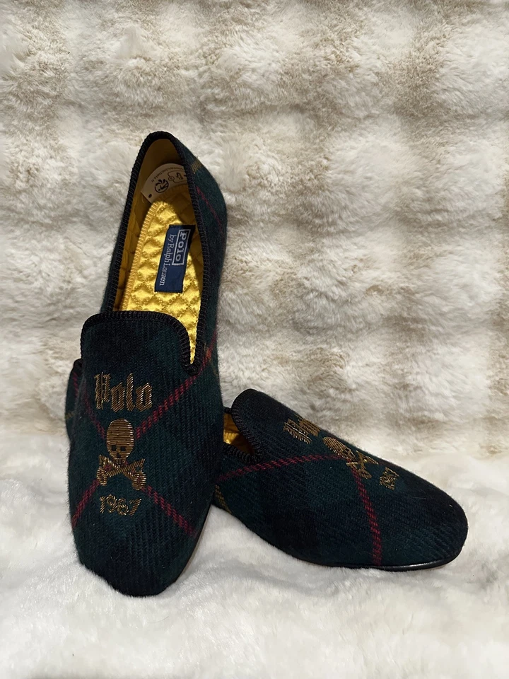 Polo Ralph Lauren Paxton Lana Cuadros Verde Zapatilla Zapatos Calavera y Llaves - Hombres Talla 13 Foto 3 de 4