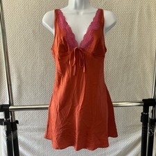 Vintage Y2K Victoria  s Secret 100 Silk Mini Slip Dress Small Red Lace Chemise