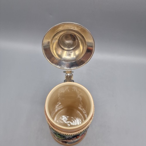 Vintage DBGM Originale King Tedesco Ceramica Coperchio Birra Stein 6,75" Alto, #300 - Foto 13 di 17