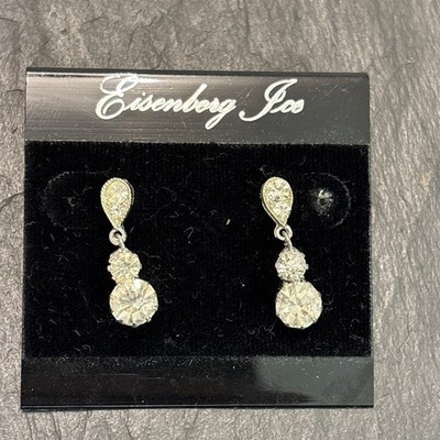 Eisenberg Ice Vintage Statement Earrings Post Silvertone Crystals On Card 5c