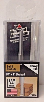 Vermont American 23206 1/4'' x 1'' Straight Carbide Double Flute Router Bit USA