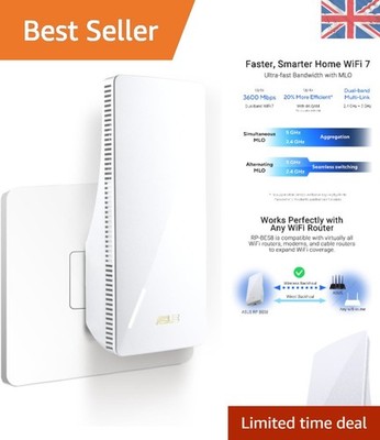High-Speed RP-BE58 WiFi 7 AiMesh Extender, Dual Band 3600 Mbit/s Abdeckung, Schwarz