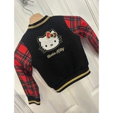 Hello Kitty Sanrio Kids Black Quilted Plaid Bomber Jacket Gold Studded Size 4