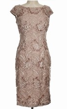 Alex Evenings Dress Sz 12 Cap Sleeved Embroidered Sequin Lace Rose Gold NEW 219