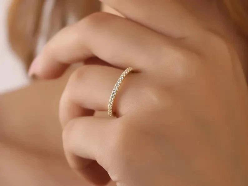 2/7ct Lab Created Diamond Eternity Wedding Stackable Ring 14K White Gold Plated - Image 4 of 4