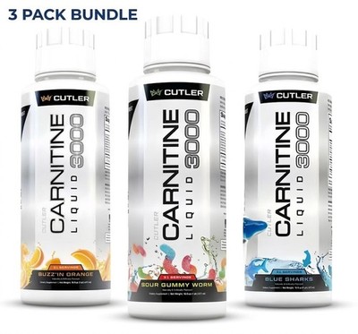 3-Pack Cutler Carnitine Liquid 3000mg Dietary Supplement Orange Sour Blue Shark