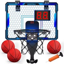 Indoor Mini Basketball Hoop Over Door with LED Lights Toy Gift for Kids