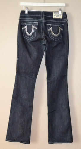 Jeans denim True Religion nuovo senza etichette donna 28x34 lavaggio scuro vita bassa elasticizzato bootcut - Foto 2 di 10