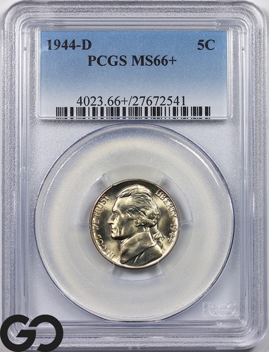 1944-D Jefferson Nickel, PCGS MS-66+ ** Silver Alloy, Price Guide-45, 67-100