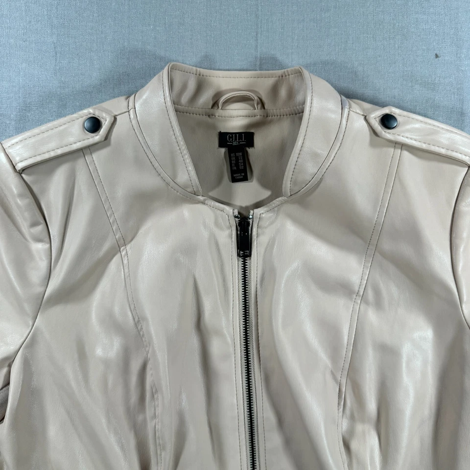 GILI Full Zip Leather Jacket Womens 18W Beige Got it Love it Vintage - Image 3 of 4