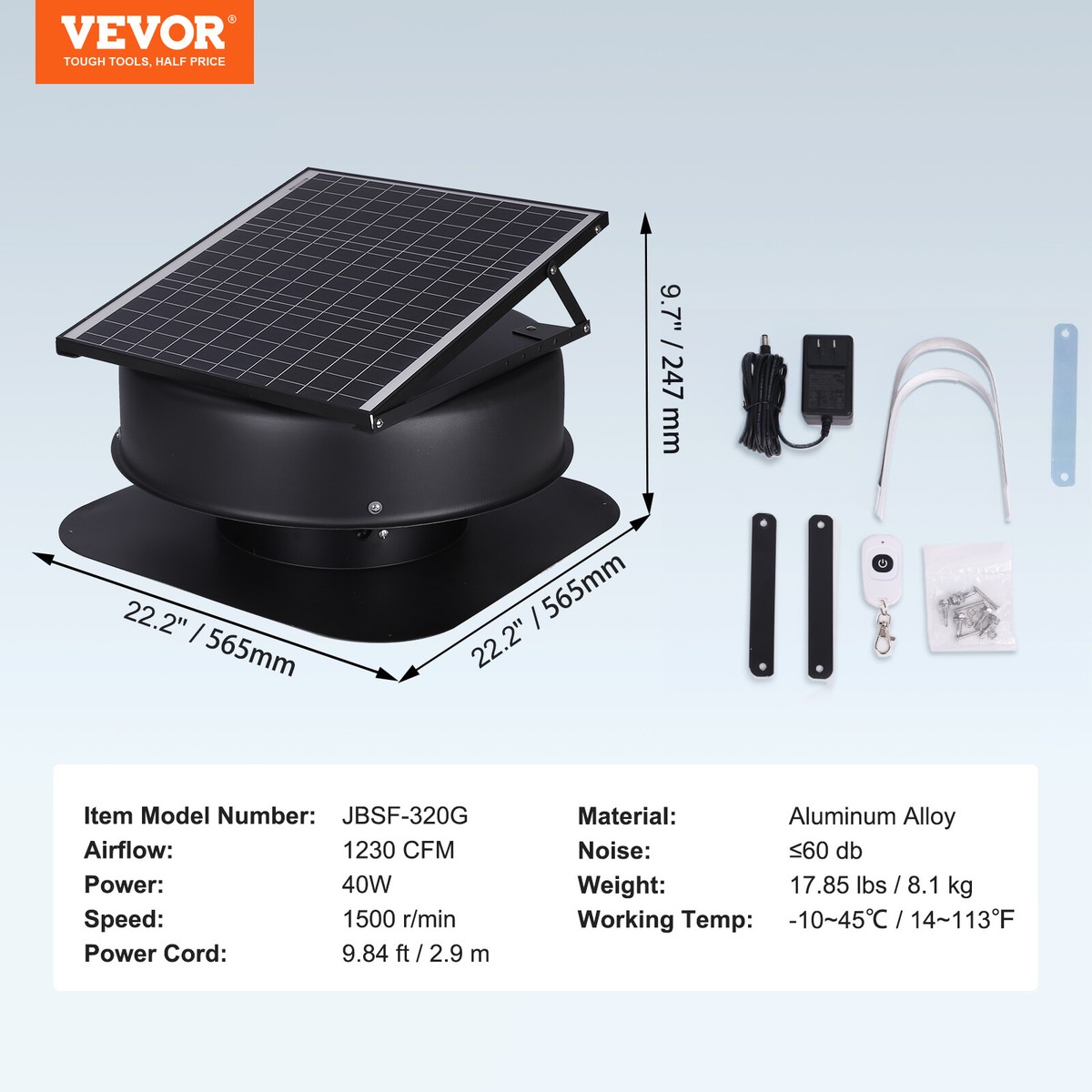 VEVOR Solar Attic Fan Solar Roof Exhaust Fan 40 W 1230 CFM with Remote  Control | eBay