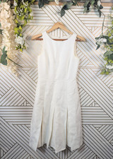 J.Crew Women 365 Pleated A-Line Dress Structured Linen White style J00988 Size 0