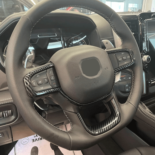 Carbon fiber Steering Control Wheel Cover sticker Trim For Dodge RAM 2019-2024 - Picture 4 of 4