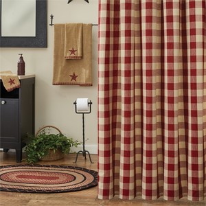 Garnet Red Check 72 Shower Curtain Country Cottage Tan Buffalo