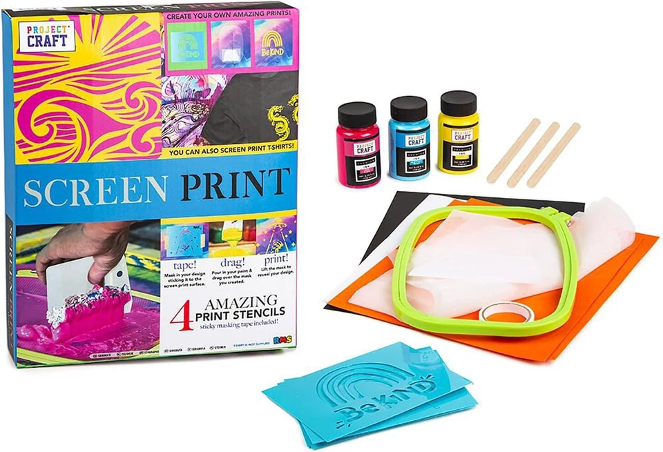 Siebdruckset Schablonen Acrylfarben Netzrahmen Druckdesigns Für Kinder 10+