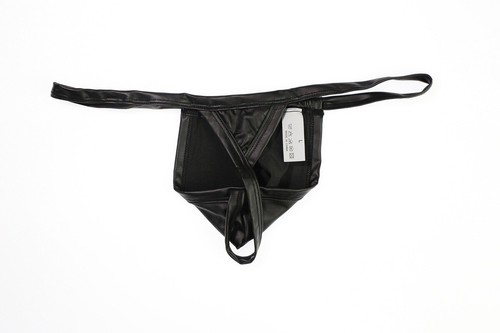 Men's Briefs Faux Leather Single Thong Low Waist Sexy Erotic Solid Color Thong - Imagen 9 de 13