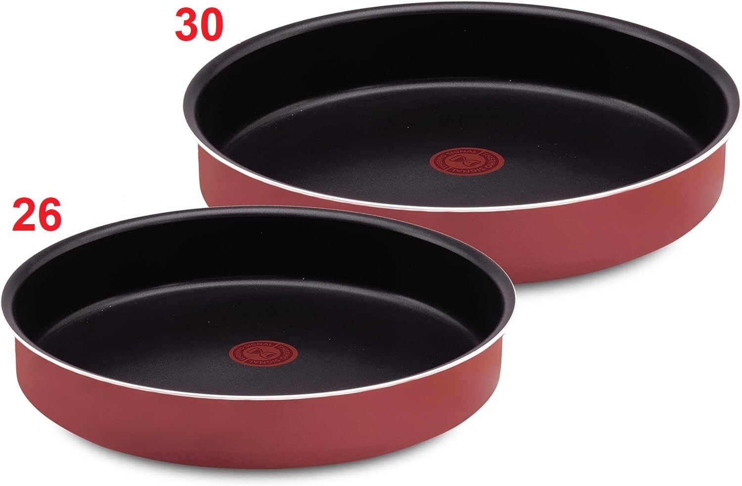2 Tefal Deep Oven Tray Set Non Stick Trays Red Coated In France 30, 26 cm-image