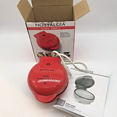 Nostalgia My Mini 5'' Non-Stick Surface Red Griddle Burgers Pancakes Omelets NEW