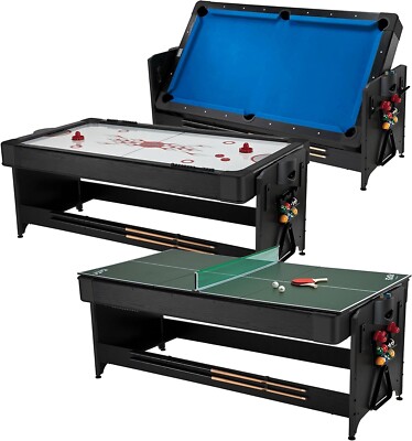 Fat Cat Original 3-in-1 Green 7' Pockey Multi-Game Table - Air Hockey, Billiards