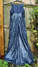 SEQUIN NAVY BLUE DESSY 2993 FULL LENGTH BALLGOWN BRIDESMAID PROM DRESS UK14 NEW