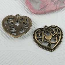 24pcs antiqued bronze color patterns heart shaped charms EF0638