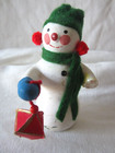 Vintage 3" Ceramic SNOWMAN holding LANTERN Chimer BELL Christmas Ornament Decor — photo 6