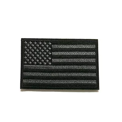 HUNGRY BEAR DESIGNS USA American Flag Black Grey Patch 3" x 2 " Embroidered Iron-on Badge Applique