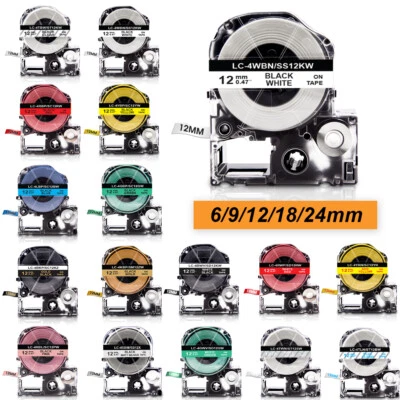 Compatible Label Tape 6/9/12/18/36mm for Epson LabelWorks LK-4WBN KingJim SS12KW