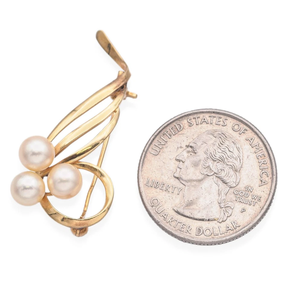 Broche prendedor vintage Mikimoto oro amarillo 14K perlas remolino Foto 4 de 4