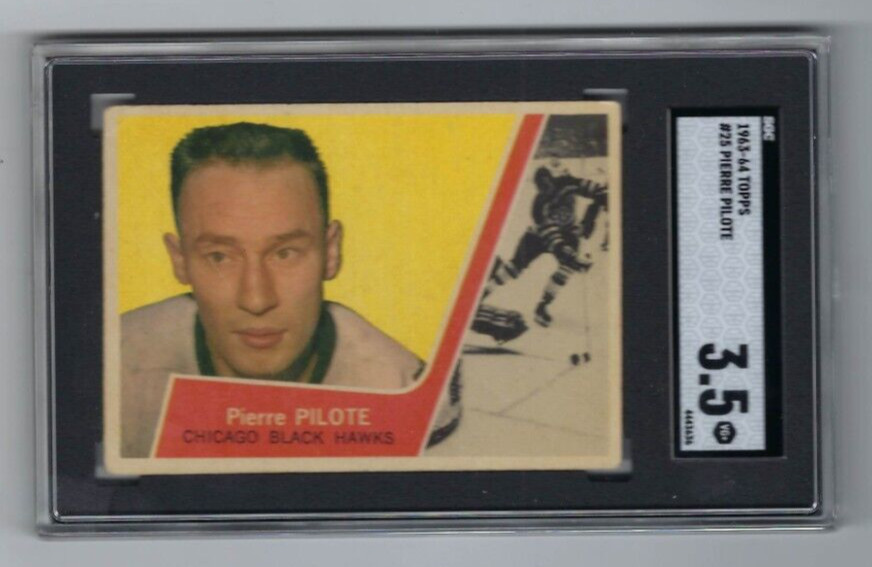 1963-64 Topps hockey card #25 Pierre Pilote Chicago Blackhawks graded SGC 3.5