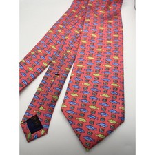 Coral Pink Blue Green Fish Drum Nautical Silk Tie Made in USA