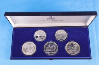 Rusia 2 x 5 Rublos y 3 x 10 Rublos Olimpiadas Plata 900 con Caja (Nº2)