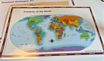 Set of 2 Houghton Mifflin Countries  World Double Side Map 11 x17 , Downtown DC