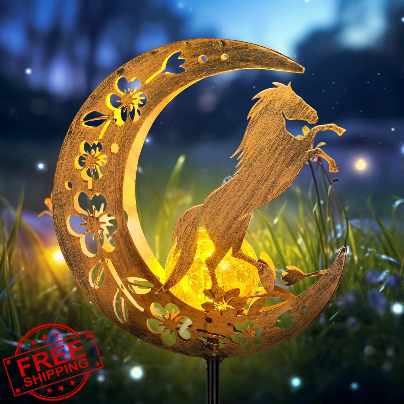 JOBOSI Gold Moon Horse Solar Garden Light